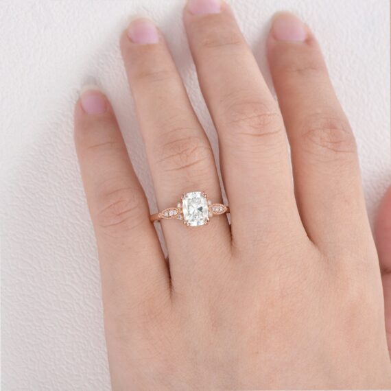 1.86 CT Cushion Cut Solitaire Double Claw Vintage Style Moissanite Engagement Ring