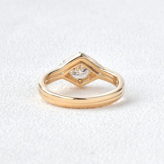 1.0 CT 6 Prong Round Brilliant Cut Moissanite Hexagon Shape Bridal Engagement Ring Set