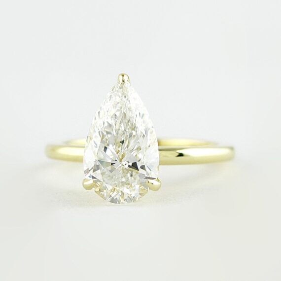 1.5 CT Pear  Cut Hidden Halo 3 Prongs Moissanite  Solitaire Engagement Ring in 14K Yellow Gold