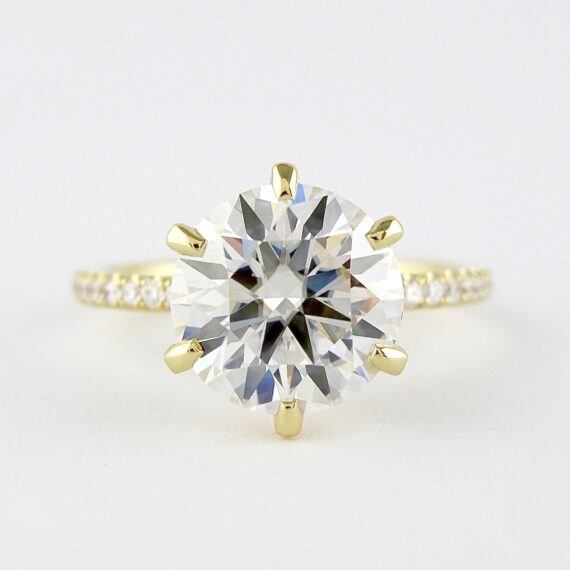 1.90 CT Round Cut With Diamond Shank Moissanite Engagement Ring in 18K Yellow Gold