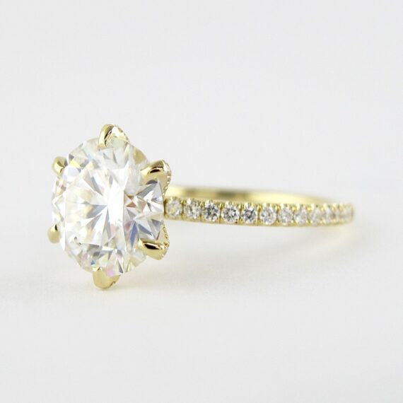 1.90 CT Round Cut With Diamond Shank Moissanite Engagement Ring in 18K Yellow Gold
