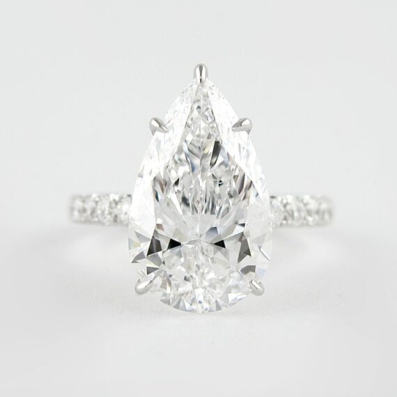2.10 CT Pear  Cut Hidden Halo  5 Prongs Moissanite  Solitaire Engagement Ring in 18K White  Gold