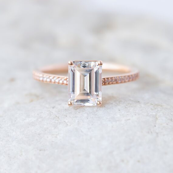 1.60 CT Emerald Cut Solitaire Pave Setting Moissanite Engagement Ring in 18K Rose Gold