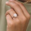 1.35 CT Round Cut Halo Moissanite Engagement Ring in 14K White Gold