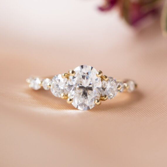 1.33 CT Oval Cut Marquise Moissanite Engagement Ring in 14K Yellow Gold