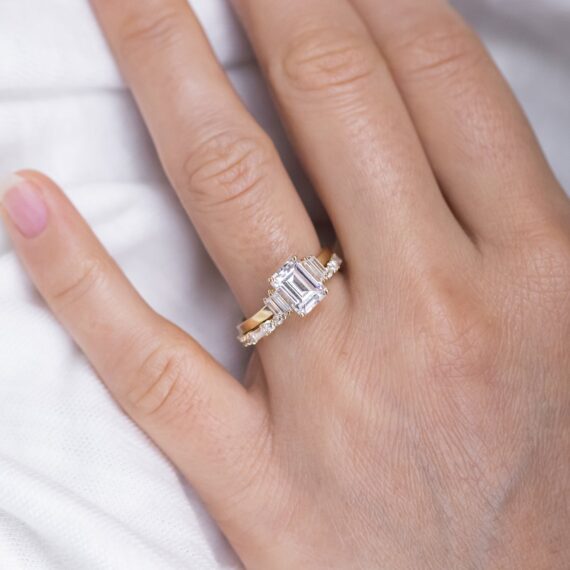 1.60 CT Emerald  Cut 4 Prong  Moissanite Solitaire Engagement Ring in 14K White Gold