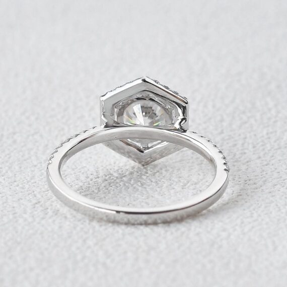 2.04 CT Round Brilliant Cut Moissanite Hexagon Shape Halo Engagement Ring