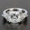 2.04CT Cushion Cut Solitaire Moissanite Claw Prong 3 Stone Engagement Ring