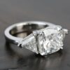 2.04CT Cushion Cut Solitaire Moissanite Claw Prong 3 Stone Engagement Ring