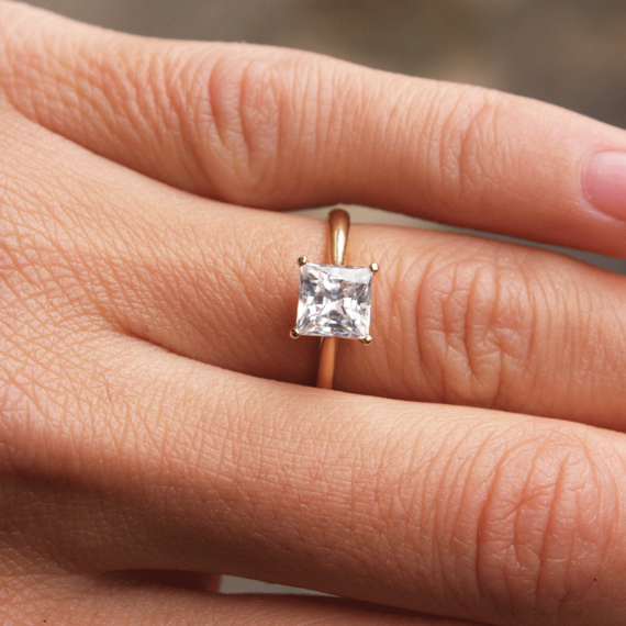 1.5 CT Princess Cut Minimalist Solitaire Moissanite Engagement Ring in 18K Yellow Gold