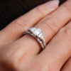 0.60 Emerald Cut Cluster Baguette Moissanite Engagement Ring in 18K White Gold