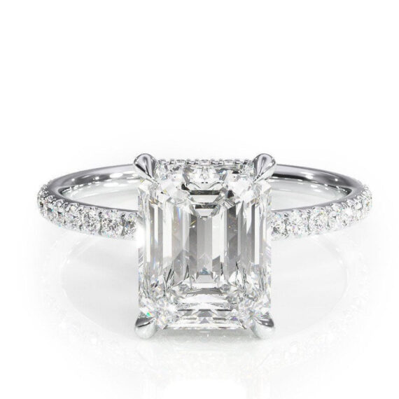 2.62CT Emerald Cut Hidden Halo Moissanite Engagement Ring