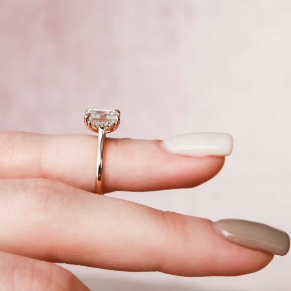 1.50CT Emerald Cut Moissanite Hidden Halo Engagement Ring