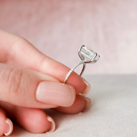 6.0CT Elongated Cushion Cut Moissanite Hidden Halo Engagement Ring