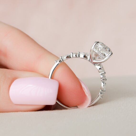 4.0CT Pear Cut Hidden Halo Moissanite Diamond Engagement Ring
