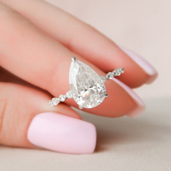 4.0CT Pear Cut Hidden Halo Moissanite Diamond Engagement Ring