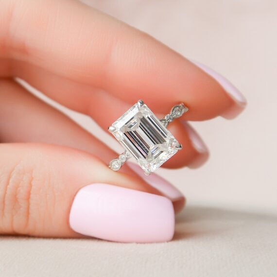 5.21CT Emerald Cut Solitaire Moissanite Diamond Engagement Ring