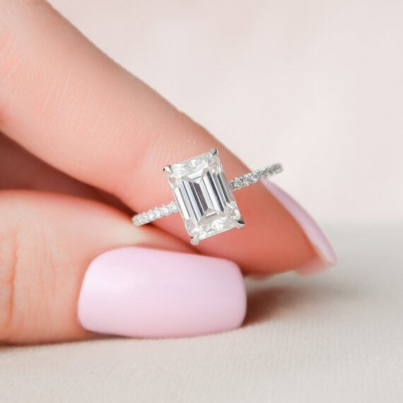 2.62CT Emerald Cut Hidden Halo Pave Moissanite Engagement Ring