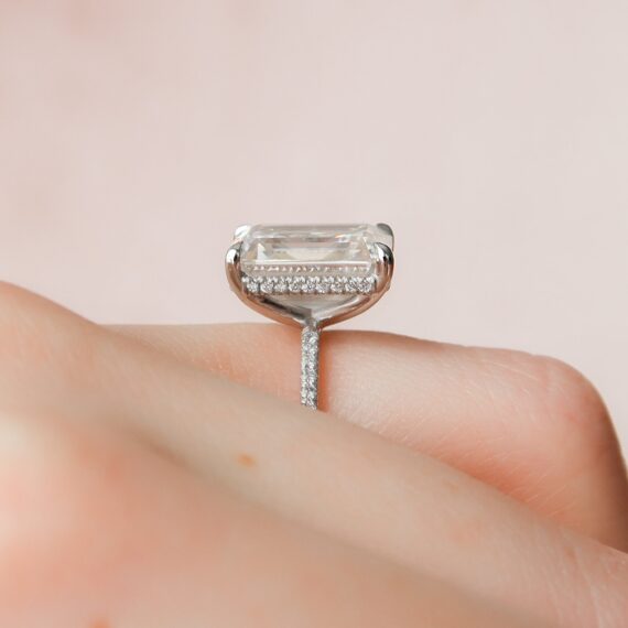 5.21CT Emerald Cut Moissanite Hidden Halo Engagement Ring