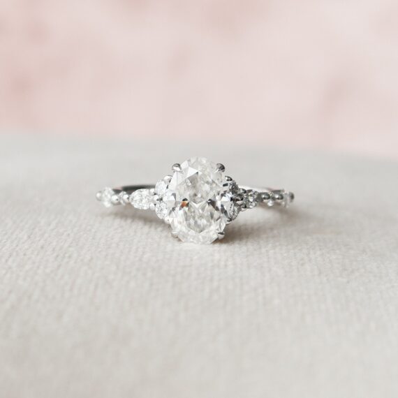 1.50CT Oval Cut Moissanite Cluster Engagement Ring