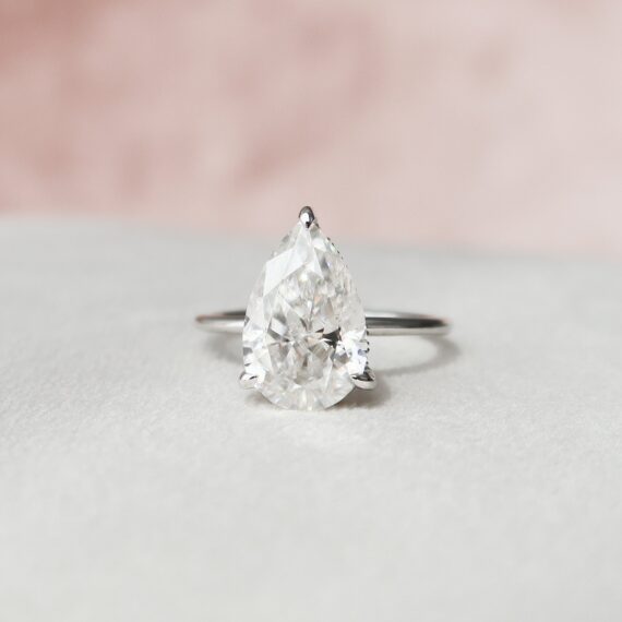 3.0CT Pear Cut Solitaire Hidden Halo Moissanite Engagement Ring