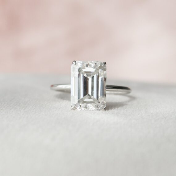 3.79CT Emerald Cut Hidden Halo Moissanite Engagement Ring