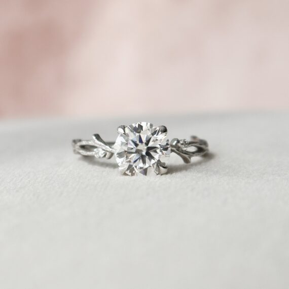 1.50 CT Round Cut Twig Branch Moissanite Engagement Ring