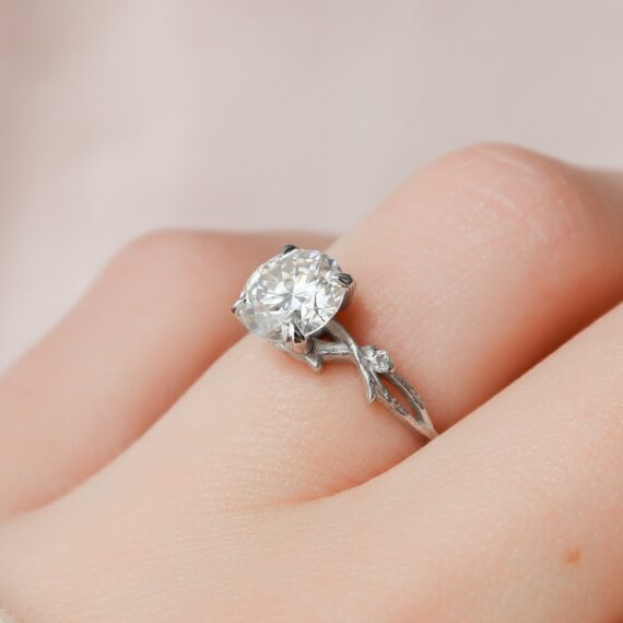1.50 CT Round Cut Twig Branch Moissanite Engagement Ring