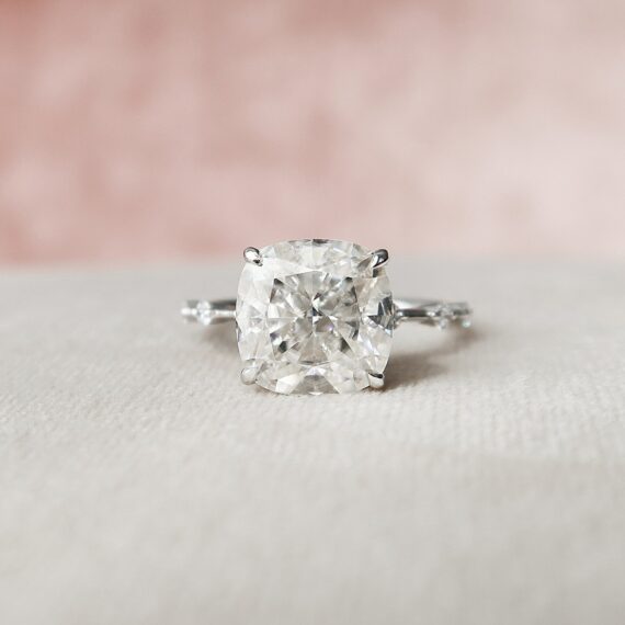 4.0CT Cushion Cut Solitaire Moissanite Pave Engagement Ring