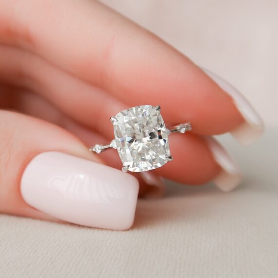5.0CT Cushion Cut Solitaire Moissanite Engagement Ring