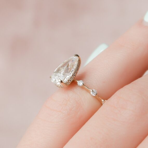 1.80CT Pear Cut Hidden Halo Moissanite Diamond Engagement Ring