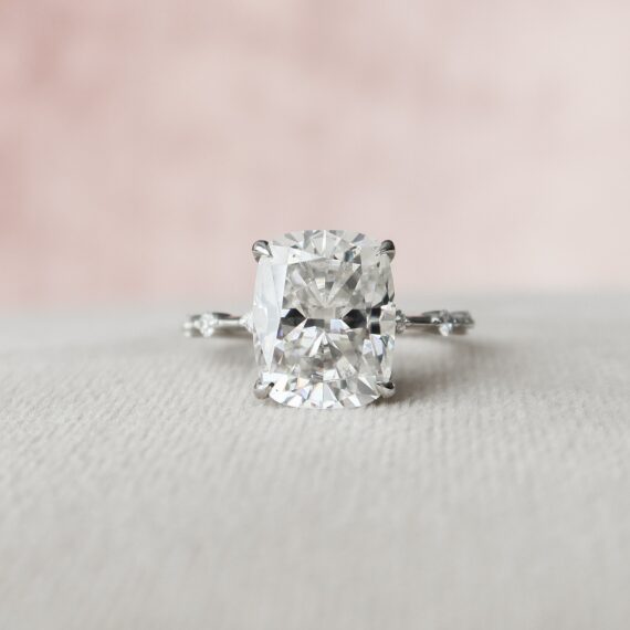5.0CT Cushion Cut Solitaire Moissanite Engagement Ring