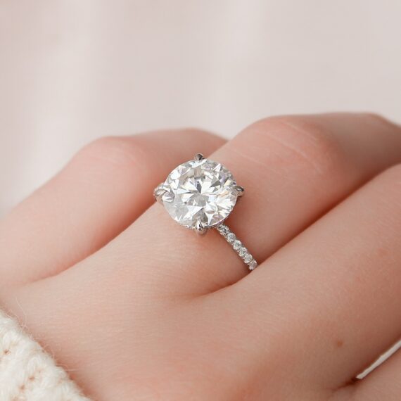 2.50 CT Round Cut Pave Setting Moissanite Engagement Ring