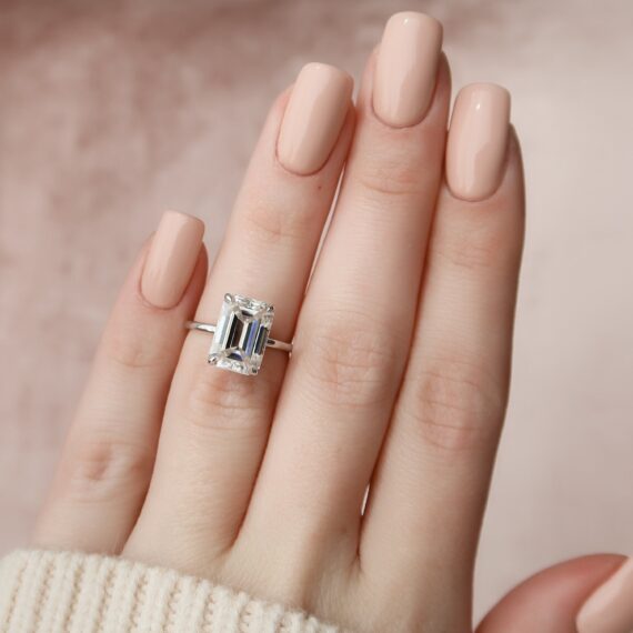 5.21CT Emerald Cut Hidden Halo Moissanite Engagement Ring