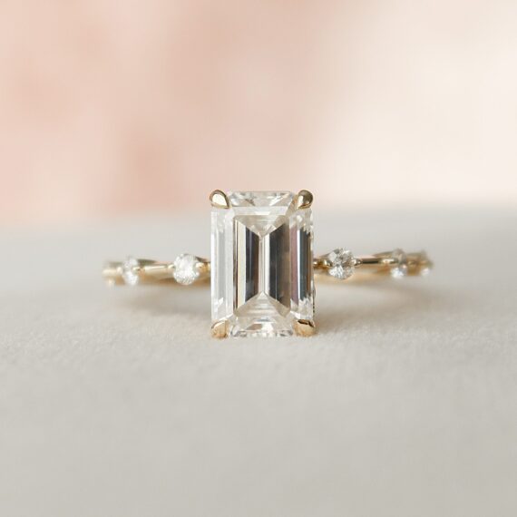 2.0CT Emerald Cut Solitaire Moissanite Engagement Ring