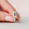 3.0CT Emerald Cut Hidden Halo Moissanite Engagement Ring