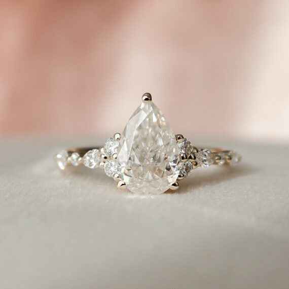 1.80CT Pear Shaped Moissanite Cluster Engagement Ring