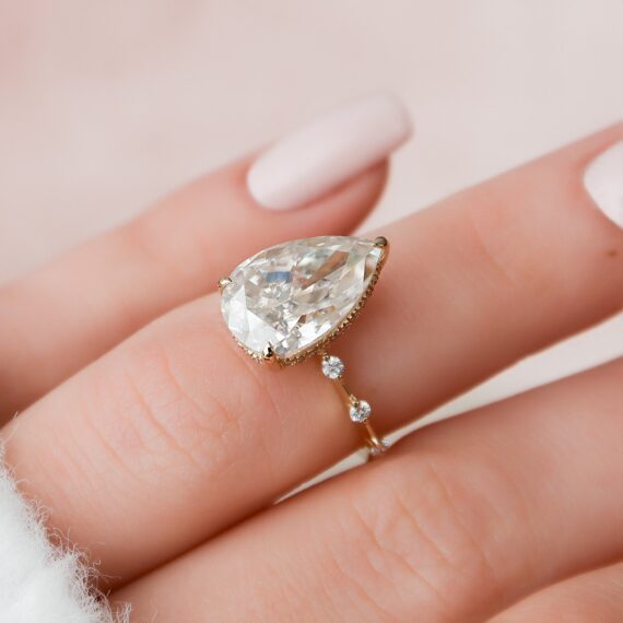3.5CT Pear Cut Moissanite Diamond Hidden Halo Engagement Ring