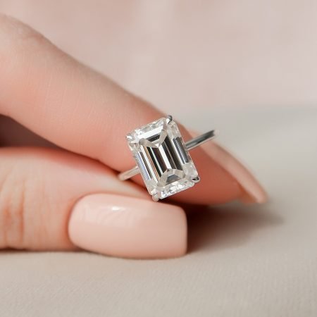 5.21CT Emerald Cut Hidden Halo Moissanite Engagement Ring