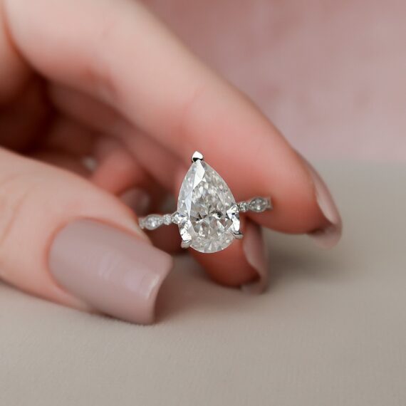 3.0CT Pear Cut Moissanite Diamond Pave Engagement Ring
