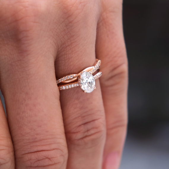 0.84 CT Oval Cut Hidden Halo Moissanite Engagement Ring in 14K Rose Gold