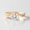 1.0 CT Round Cut Baguette Three Stone Moissanite Engagement Ring in 14K Yellow Gold