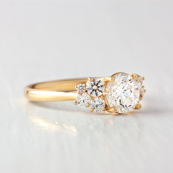 1.0 CT Round Cut Cluster Moissanite Engagement Ring in 14K Yellow Gold