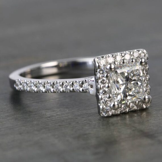 1.24CT Princess Cut Solitaire Moissanite Halo Engagement Ring