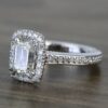 1.74CT Emerald-Cut Moissanite Unique Halo Engagement Ring