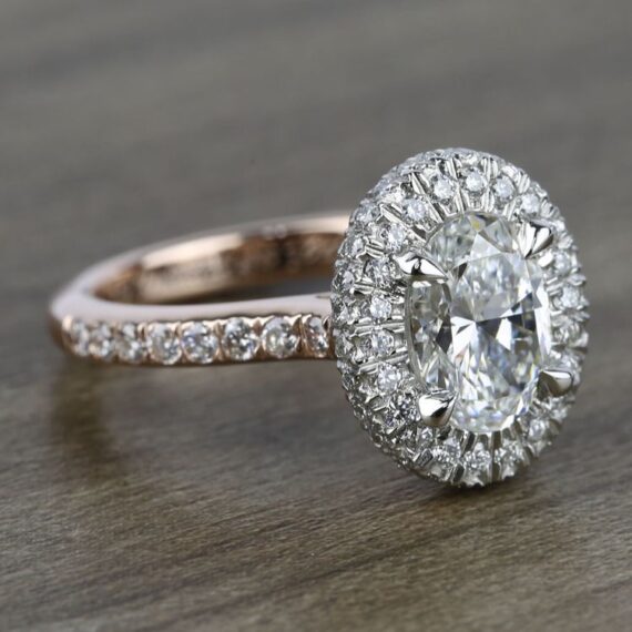 1.86 CT Oval Cut Solitaire Moissanite Unique Two Tone Halo Engagement Ring