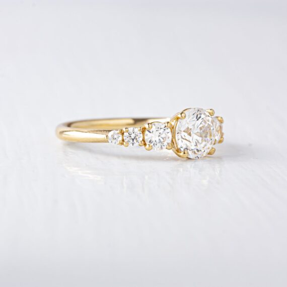1.45 CT Round Cut Vintage Modern Moissanite Engagement Ring in 14K Yellow Gold